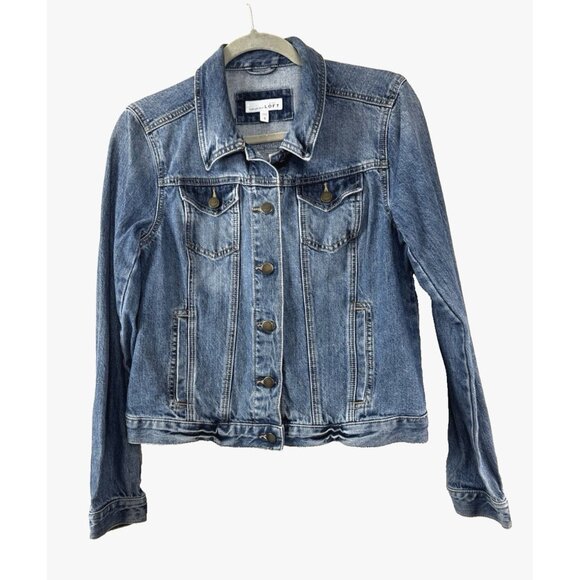 Y2K Womens S Medium Wash Denim Jean Jacket Preppy Minimalist Coastal Grannycore - Picture 1 of 6